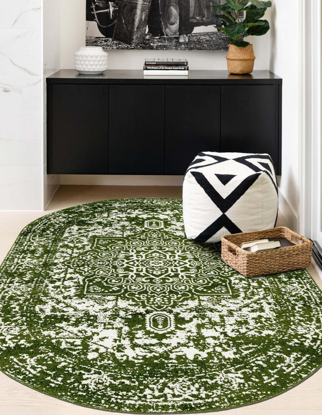 Green 3' 1 x 5' 3 Richmond Oval Area Rug Vintage Distressed Look Traditional Design Carpet for Unique Home Interior Design for Sale at Rug Engine