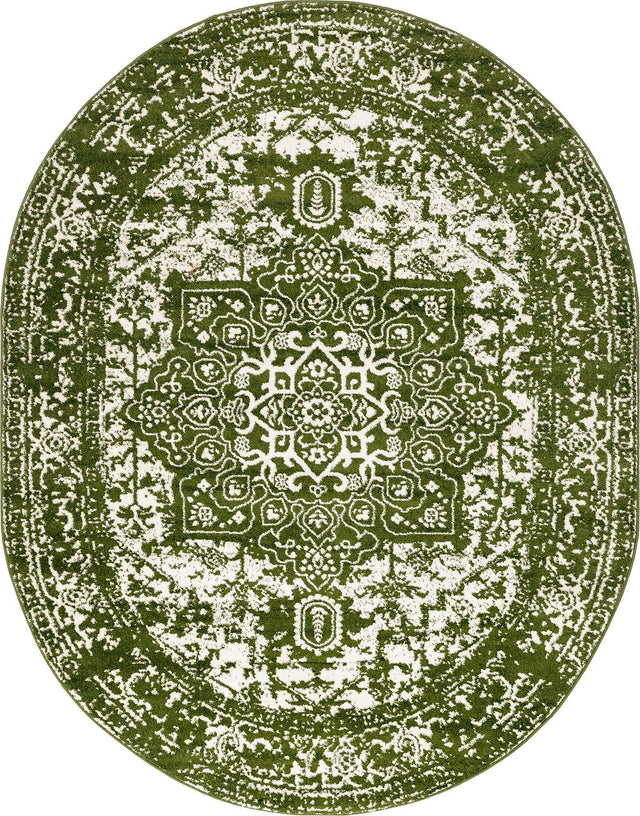 Green 7' 10 x 10' Richmond Oval Area Rug Vintage Distressed Look Traditional Design Carpet for Unique Home Interior Design for Sale at Rug Engine