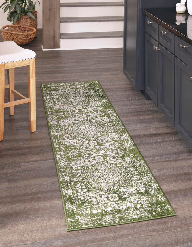 Green 2' x 6' 1 Richmond Runner Area Rug Vintage Distressed Look Traditional Design Carpet for Unique Home Interior Design for Sale at Rug Engine