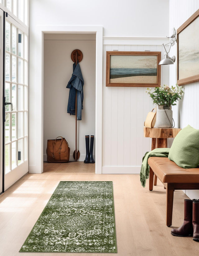 Green 2' x 6' 1 Richmond Runner Area Rug Vintage Distressed Look Traditional Design Carpet for Unique Home Interior Design for Sale at Rug Engine