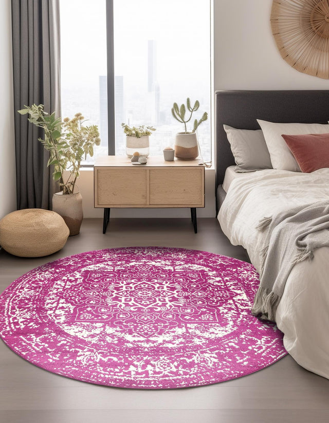Purple 3' 1 x 3' 1 Richmond Round Area Rug Vintage Distressed Look Traditional Design Carpet for Unique Home Interior Design for Sale at Rug Engine