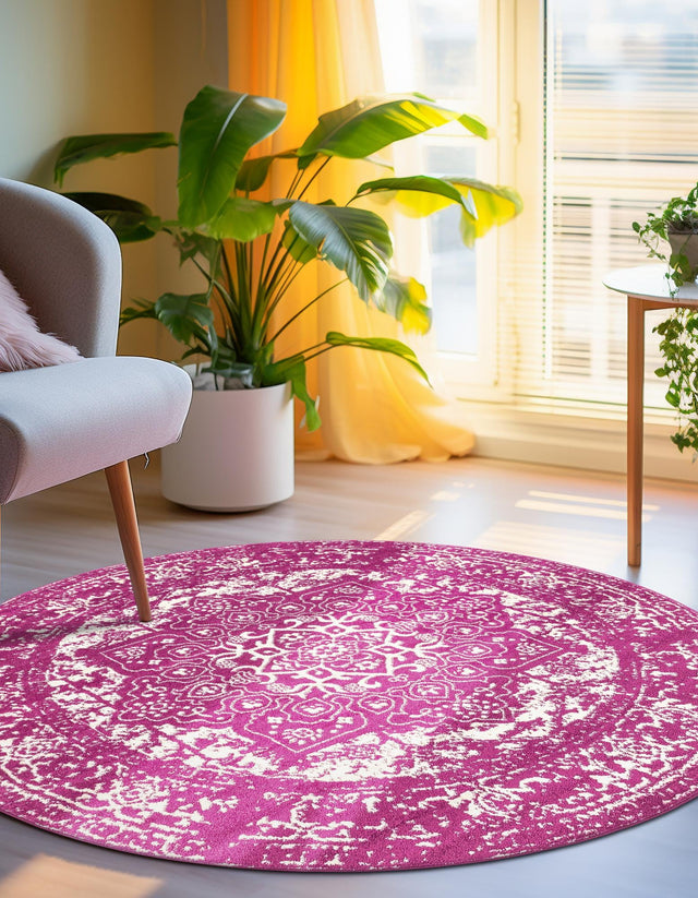 Purple 5' 3 x 5' 3 Richmond Round Area Rug Vintage Distressed Look Traditional Design Carpet for Unique Home Interior Design for Sale at Rug Engine