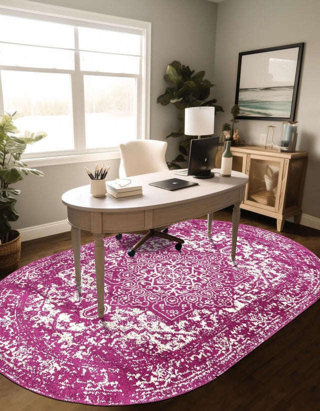 Purple 7' 10 x 10' Richmond Oval Area Rug Vintage Distressed Look Traditional Design Carpet for Unique Home Interior Design for Sale at Rug Engine