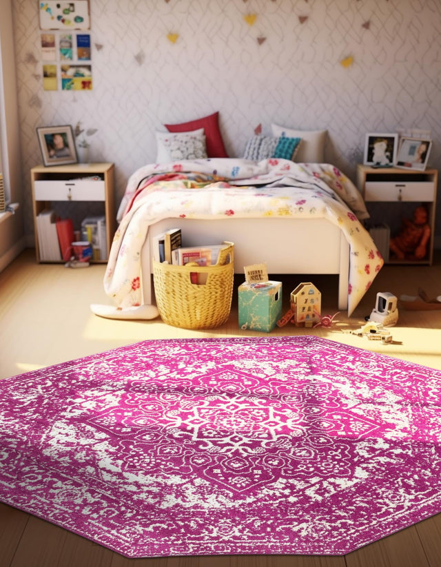 Purple 7' 10 x 7' 10 Richmond Octagon Area Rug Vintage Distressed Look Traditional Design Carpet for Unique Home Interior Design for Sale at Rug Engine