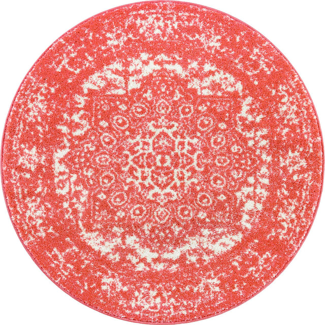 Pink 3' 1 x 3' 1 Richmond Round Area Rug Vintage Distressed Look Traditional Design Carpet for Unique Home Interior Design for Sale at Rug Engine