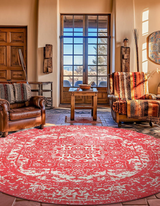 Pink 3' 1 x 3' 1 Richmond Round Area Rug Vintage Distressed Look Traditional Design Carpet for Unique Home Interior Design for Sale at Rug Engine
