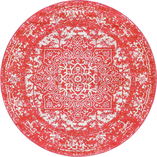 Pink 5' 3 x 5' 3 Richmond Round Area Rug Vintage Distressed Look Traditional Design Carpet for Unique Home Interior Design for Sale at Rug Engine