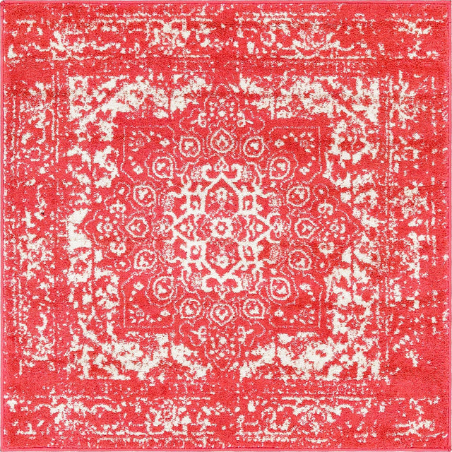 Pink 4' 1 x 4' 1 Richmond Square Area Rug Vintage Distressed Look Traditional Design Carpet for Unique Home Interior Design for Sale at Rug Engine