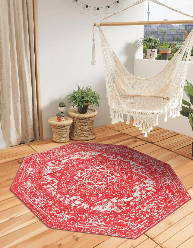 Pink 7' 10 x 7' 10 Richmond Octagon Area Rug Vintage Distressed Look Traditional Design Carpet for Unique Home Interior Design for Sale at Rug Engine