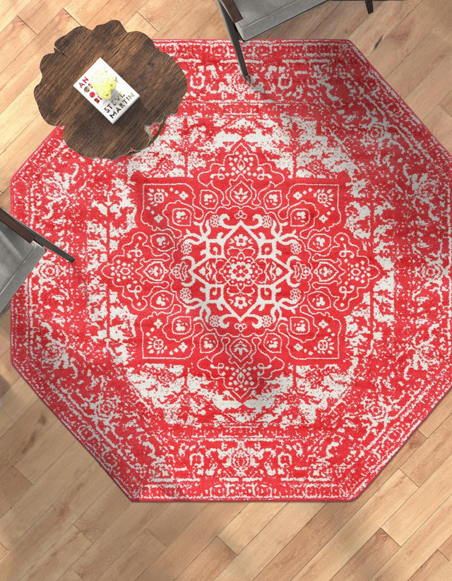 Pink 5' 3 x 5' 3 Richmond Octagon Area Rug Vintage Distressed Look Traditional Design Carpet for Unique Home Interior Design for Sale at Rug Engine