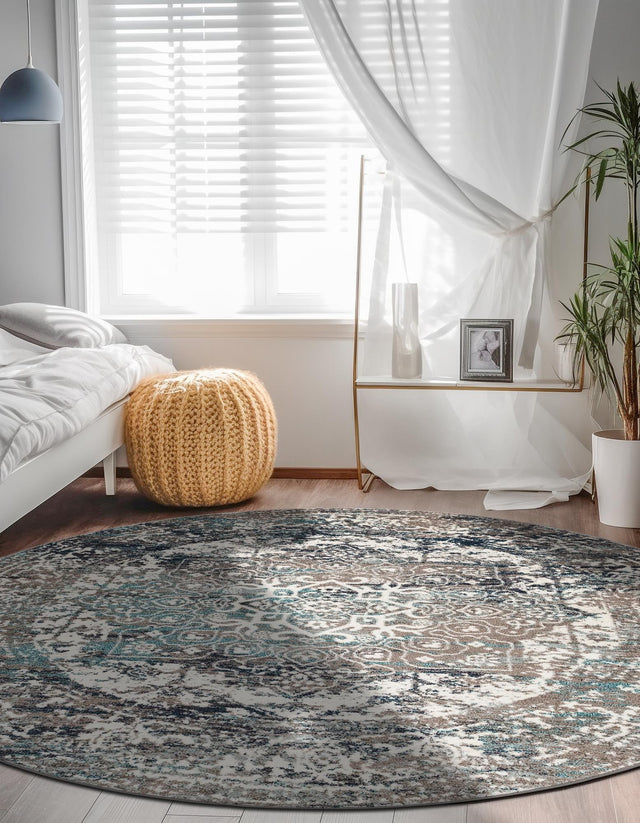 Gray 5' 3 x 5' 3 Richmond Round Area Rug Vintage Distressed Look Traditional Design Carpet for Unique Home Interior Design for Sale at Rug Engine