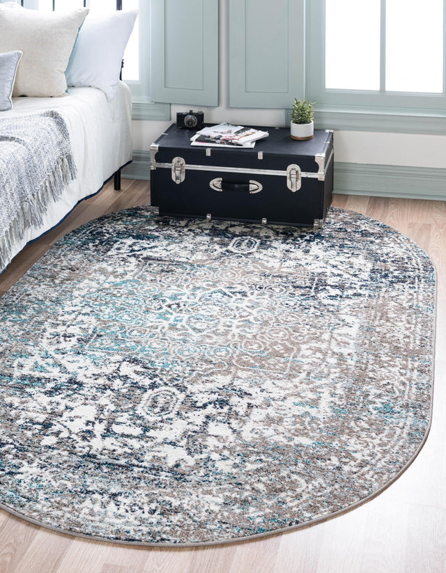 Gray 7' 10 x 10' Richmond Oval Area Rug Vintage Distressed Look Traditional Design Carpet for Unique Home Interior Design for Sale at Rug Engine