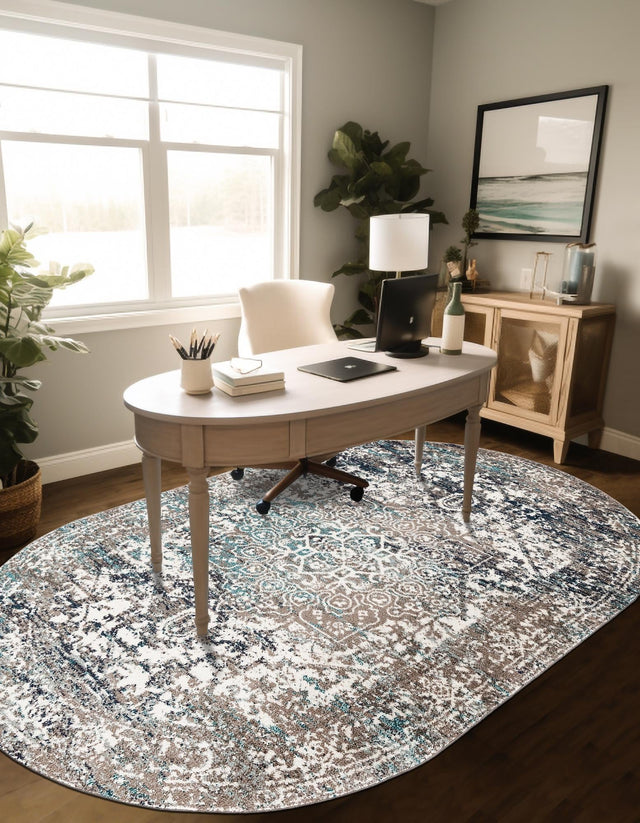 Gray 3' 1 x 5' 3 Richmond Oval Area Rug Vintage Distressed Look Traditional Design Carpet for Unique Home Interior Design for Sale at Rug Engine