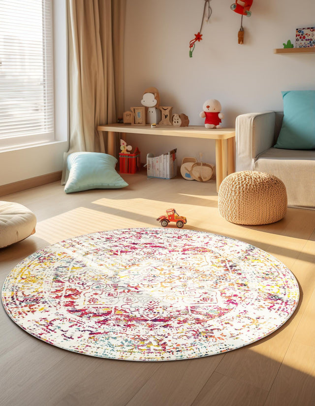 Light Multicolor 3' 1 x 3' 1 Richmond Round Area Rug Vintage Distressed Look Traditional Design Carpet for Unique Home Interior Design for Sale at Rug Engine