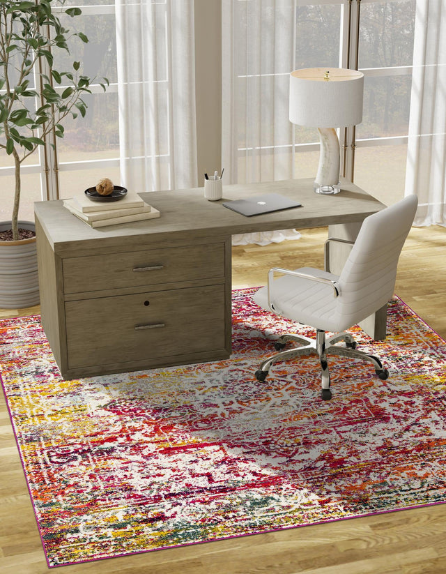 Multicolor 7' 10 x 7' 10 Richmond Square Area Rug Vintage Distressed Look Traditional Design Carpet for Unique Home Interior Design for Sale at Rug Engine