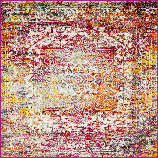 Multicolor 5' 3 x 5' 3 Richmond Square Area Rug Vintage Distressed Look Traditional Design Carpet for Unique Home Interior Design for Sale at Rug Engine