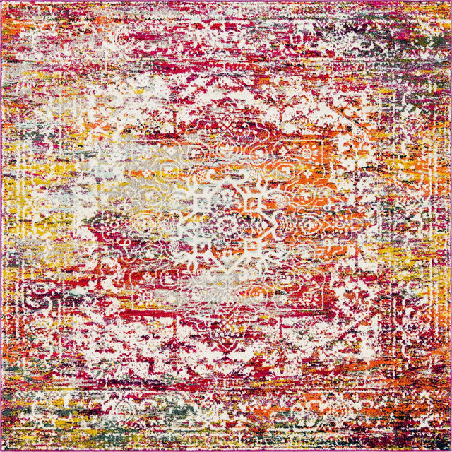 Multicolor 7' 10 x 7' 10 Richmond Square Area Rug Vintage Distressed Look Traditional Design Carpet for Unique Home Interior Design for Sale at Rug Engine