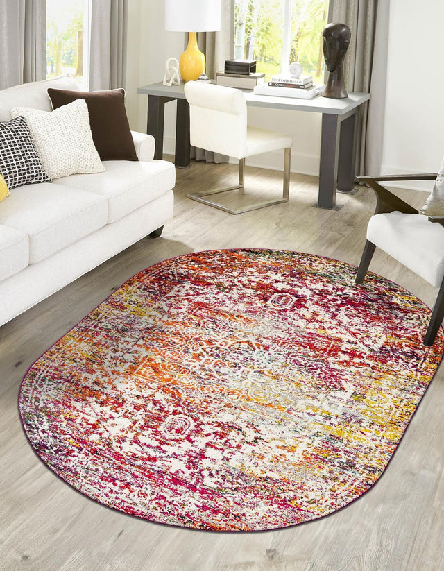 Multicolor 7' 1 x 10' Richmond Oval Area Rug Vintage Distressed Look Traditional Design Carpet for Unique Home Interior Design for Sale at Rug Engine
