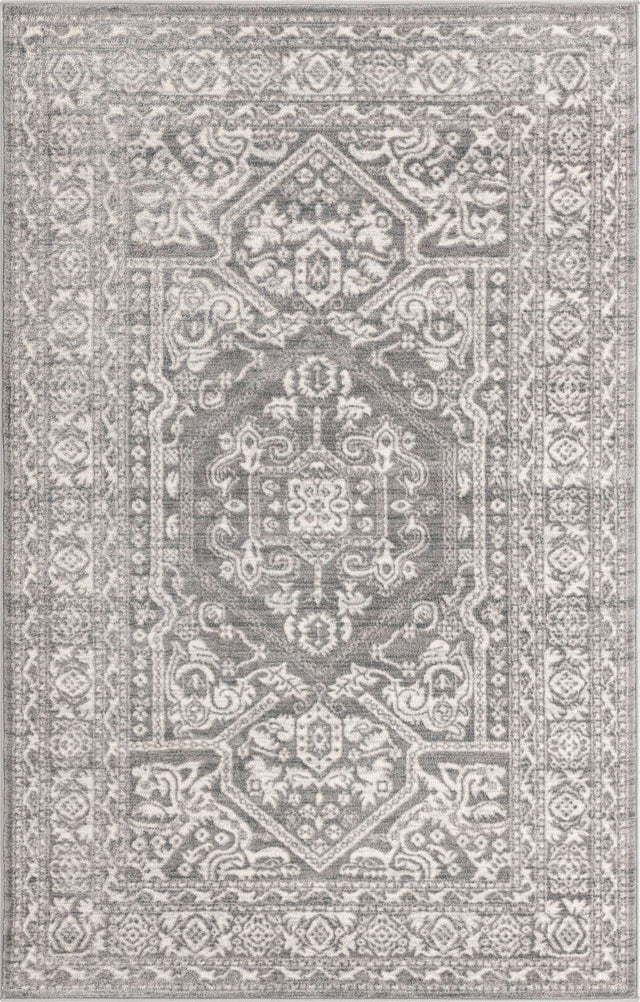 Gray 5' 1 x 8' Boston Rectangle Area Rug 55% Polypropylene & 45% Polyester Easy Clean Traditional Classical Carpet for Contemporary Living Dining Room Office Space for Sale at Rug Engine