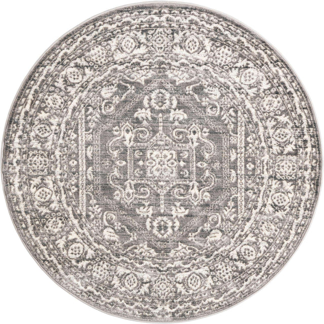 Gray 5' 1 x 5' 1 Boston Round Area Rug 55% Polypropylene & 45% Polyester Easy Clean Traditional Classical Carpet for Contemporary Living Dining Room Office Space for Sale at Rug Engine