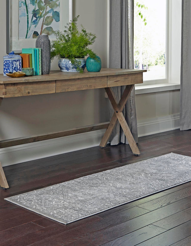 Gray 2' x 6' 1 Boston Runner Area Rug 55% Polypropylene & 45% Polyester Easy Clean Traditional Classical Carpet for Contemporary Living Dining Room Office Space for Sale at Rug Engine
