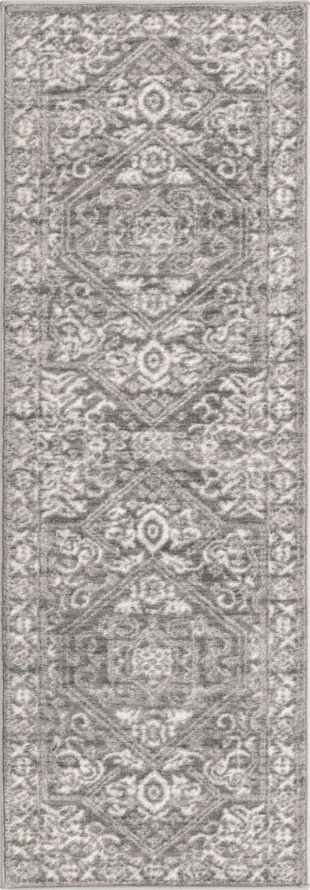 Gray 2' x 6' 1 Boston Runner Area Rug 55% Polypropylene & 45% Polyester Easy Clean Traditional Classical Carpet for Contemporary Living Dining Room Office Space for Sale at Rug Engine