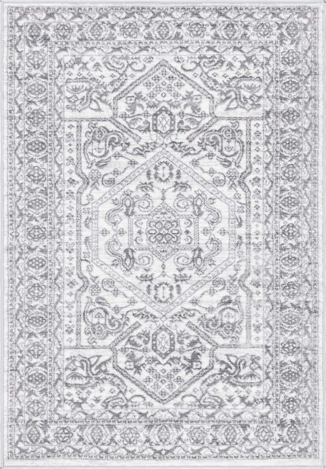 White 4' x 6' Boston Rectangle Area Rug 55% Polypropylene & 45% Polyester Easy Clean Traditional Classical Carpet for Contemporary Living Dining Room Office Space for Sale at Rug Engine