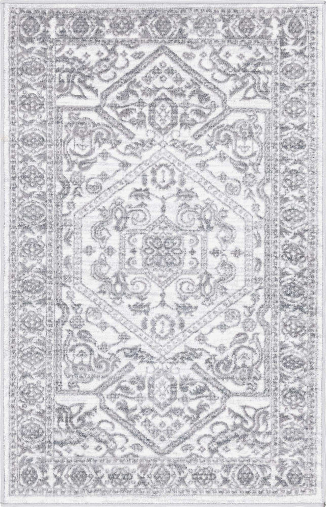 White 3' 3 x 5' 3 Boston Rectangle Area Rug 55% Polypropylene & 45% Polyester Easy Clean Traditional Classical Carpet for Contemporary Living Dining Room Office Space for Sale at Rug Engine
