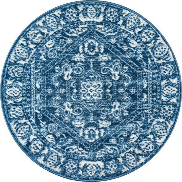 Blue 3' 3 x 3' 3 Boston Round Area Rug 55% Polypropylene & 45% Polyester Easy Clean Traditional Classical Carpet for Contemporary Living Dining Room Office Space for Sale at Rug Engine