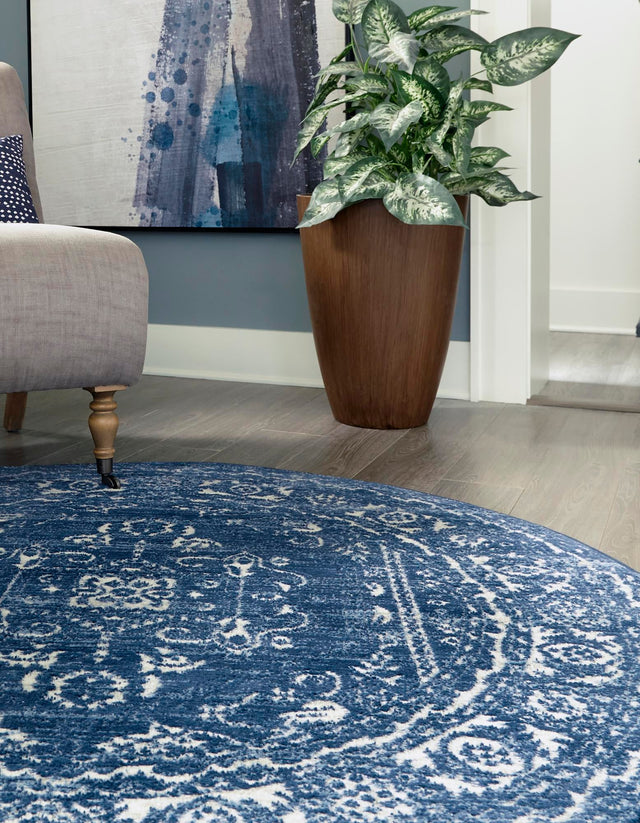 Blue 3' 3 x 3' 3 Boston Round Area Rug 55% Polypropylene & 45% Polyester Easy Clean Traditional Classical Carpet for Contemporary Living Dining Room Office Space for Sale at Rug Engine
