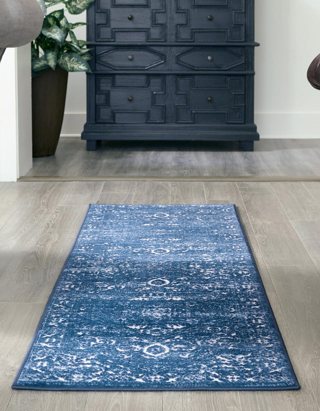 Blue 2' x 8' Boston Runner Area Rug 55% Polypropylene & 45% Polyester Easy Clean Traditional Classical Carpet for Contemporary Living Dining Room Office Space for Sale at Rug Engine