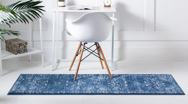 Blue 2' x 6' 1 Boston Runner Area Rug 55% Polypropylene & 45% Polyester Easy Clean Traditional Classical Carpet for Contemporary Living Dining Room Office Space for Sale at Rug Engine