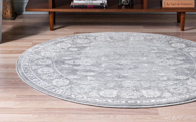 Gray 5' x 5' Boston Round Area Rug 55% Polypropylene & 45% Polyester Easy Clean Traditional Classical Carpet for Contemporary Living Dining Room Office Space for Sale at Rug Engine