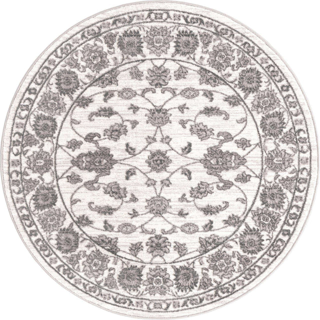 white Gray 5' 1 x 5' 1 Boston Round Area Rug 55% Polypropylene & 45% Polyester Easy Clean Traditional Classical Carpet for Contemporary Living Dining Room Office Space for Sale at Rug Engine