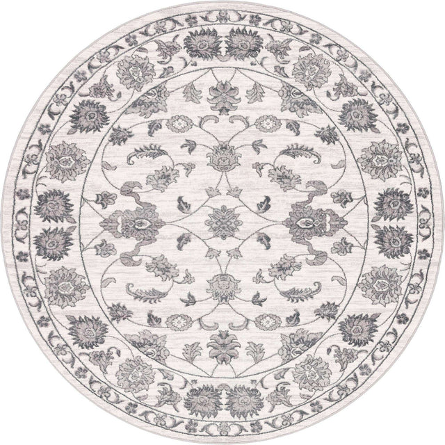 white Gray 7' 10 x 7' 10 Boston Round Area Rug 55% Polypropylene & 45% Polyester Easy Clean Traditional Classical Carpet for Contemporary Living Dining Room Office Space for Sale at Rug Engine