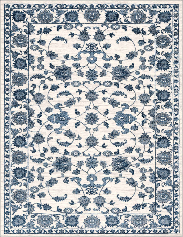 White Blue 9' x 12' Boston Rectangle Area Rug 55% Polypropylene & 45% Polyester Easy Clean Traditional Classical Carpet for Contemporary Living Dining Room Office Space for Sale at Rug Engine