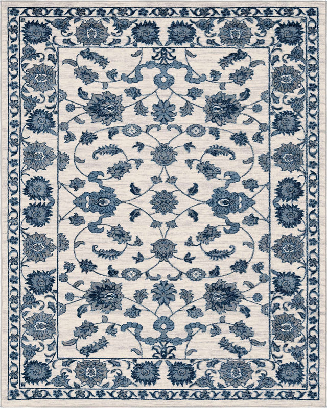 White Blue 7' 10 x 10' Boston Rectangle Area Rug 55% Polypropylene & 45% Polyester Easy Clean Traditional Classical Carpet for Contemporary Living Dining Room Office Space for Sale at Rug Engine