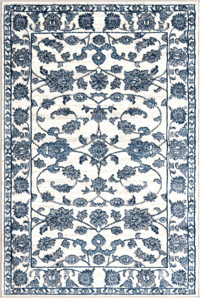 White Blue 4' x 6' Boston Rectangle Area Rug 55% Polypropylene & 45% Polyester Easy Clean Traditional Classical Carpet for Contemporary Living Dining Room Office Space for Sale at Rug Engine