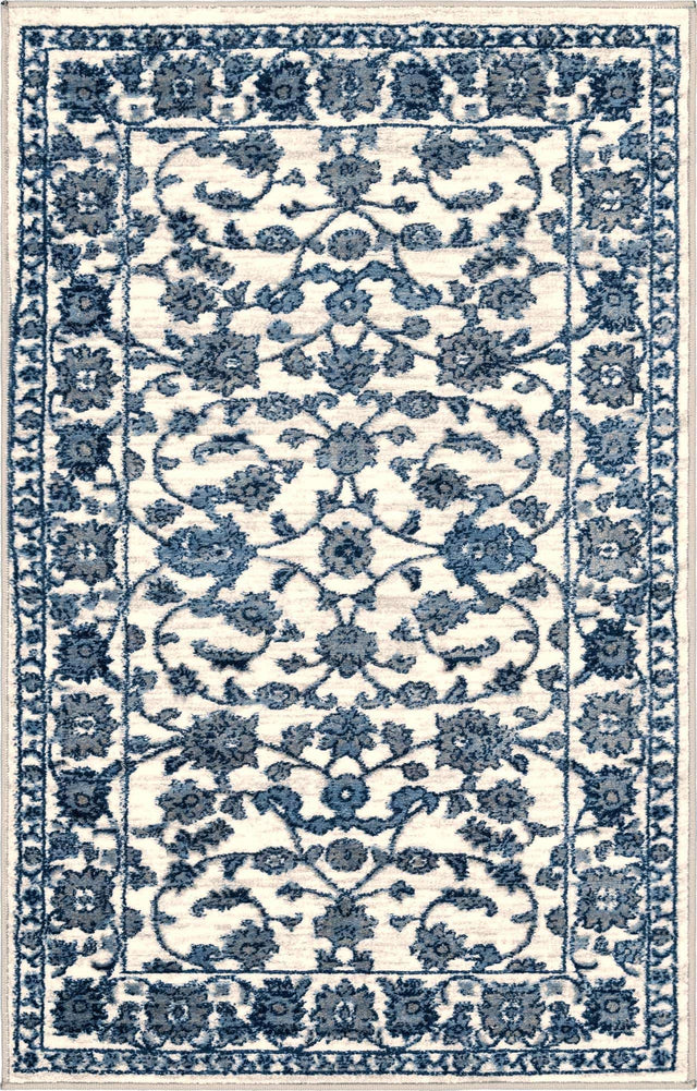 White Blue 3' 3 x 5' 3 Boston Rectangle Area Rug 55% Polypropylene & 45% Polyester Easy Clean Traditional Classical Carpet for Contemporary Living Dining Room Office Space for Sale at Rug Engine