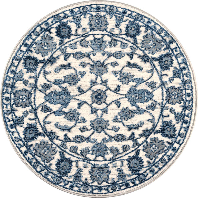 White Blue 3' 3 x 3' 3 Boston Round Area Rug 55% Polypropylene & 45% Polyester Easy Clean Traditional Classical Carpet for Contemporary Living Dining Room Office Space for Sale at Rug Engine
