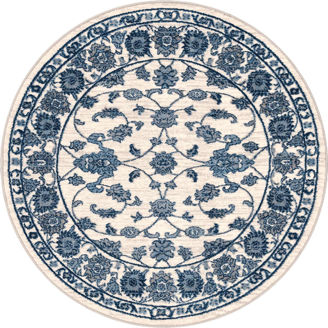 White Blue 5' 1 x 5' 1 Boston Round Area Rug 55% Polypropylene & 45% Polyester Easy Clean Traditional Classical Carpet for Contemporary Living Dining Room Office Space for Sale at Rug Engine