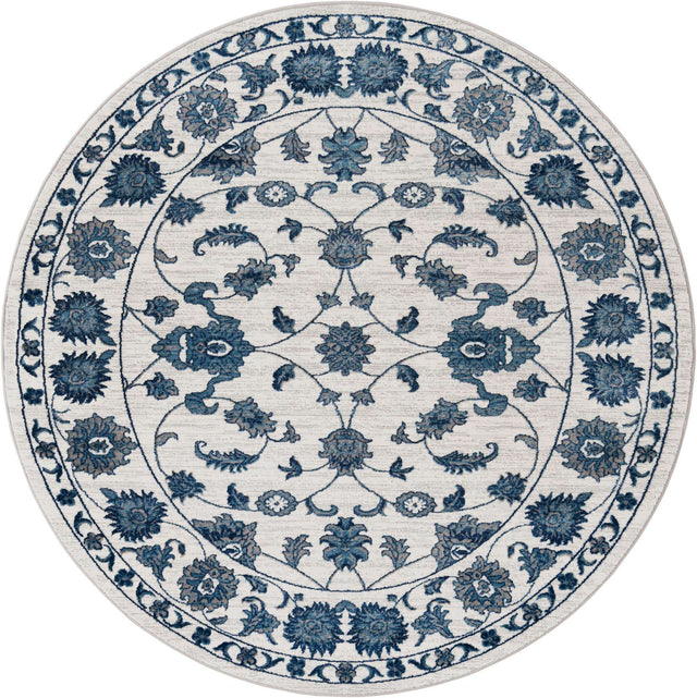 White Blue 7' 10 x 7' 10 Boston Round Area Rug 55% Polypropylene & 45% Polyester Easy Clean Traditional Classical Carpet for Contemporary Living Dining Room Office Space for Sale at Rug Engine