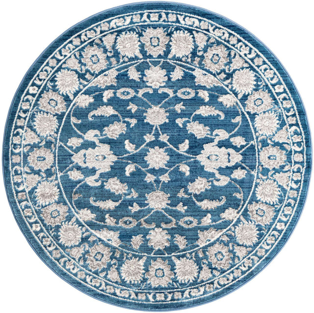 Blue 5' x 5' Boston Round Area Rug 55% Polypropylene & 45% Polyester Easy Clean Traditional Classical Carpet for Contemporary Living Dining Room Office Space for Sale at Rug Engine