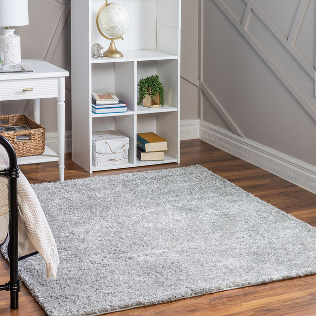 Cloud Gray 4' 1 x 4' 1 Soft Solid Shag Square Area Rug Thick Soft Touch Fluffy & Plush Shaggy Pile 100% Polypropylene Minimalist Carpet for Modern Home Interiors for Sale at Rug Engine