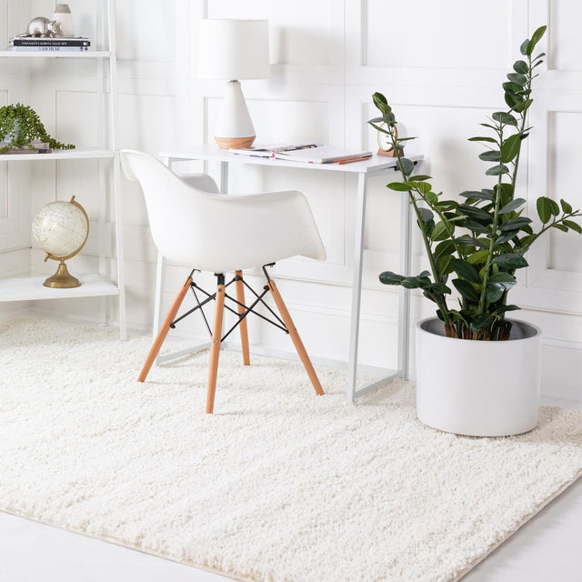 White 4' 1 x 6' 1 Soft Solid Shag Rectangle Area Rug Thick Soft Touch Fluffy & Plush Shaggy Pile 100% Polypropylene Minimalist Carpet for Modern Home Interiors for Sale at Rug Engine