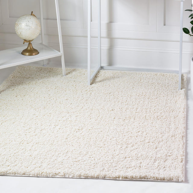 White 8' x 8' Soft Solid Shag Square Area Rug Thick Soft Touch Fluffy & Plush Shaggy Pile 100% Polypropylene Minimalist Carpet for Modern Home Interiors for Sale at Rug Engine