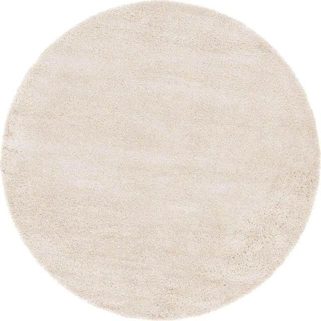 Oatmeal Beige 7' 10 x 7' 10 Soft Solid Shag Round Area Rug Thick Soft Touch Fluffy & Plush Shaggy Pile 100% Polypropylene Minimalist Carpet for Modern Home Interiors for Sale at Rug Engine