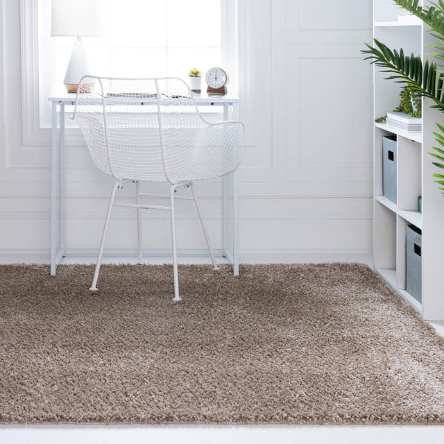 Khaki 9' 10 x 13' Soft Solid Shag Rectangle Area Rug Thick Soft Touch Fluffy & Plush Shaggy Pile 100% Polypropylene Minimalist Carpet for Modern Home Interiors for Sale at Rug Engine