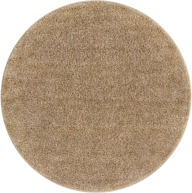 Khaki 4' 1 x 4' 1 Soft Solid Shag Round Area Rug Thick Soft Touch Fluffy & Plush Shaggy Pile 100% Polypropylene Minimalist Carpet for Modern Home Interiors for Sale at Rug Engine