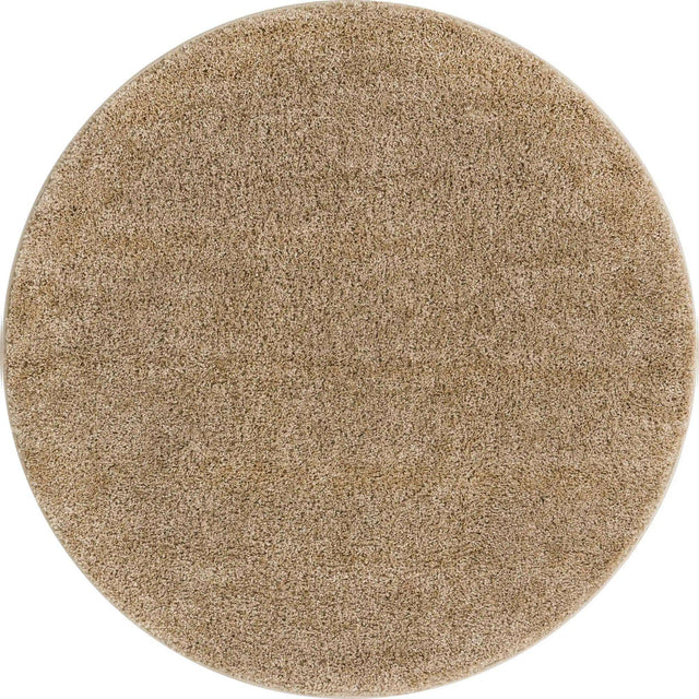 Khaki 5' 1 x 5' 1 Soft Solid Shag Round Area Rug Thick Soft Touch Fluffy & Plush Shaggy Pile 100% Polypropylene Minimalist Carpet for Modern Home Interiors for Sale at Rug Engine